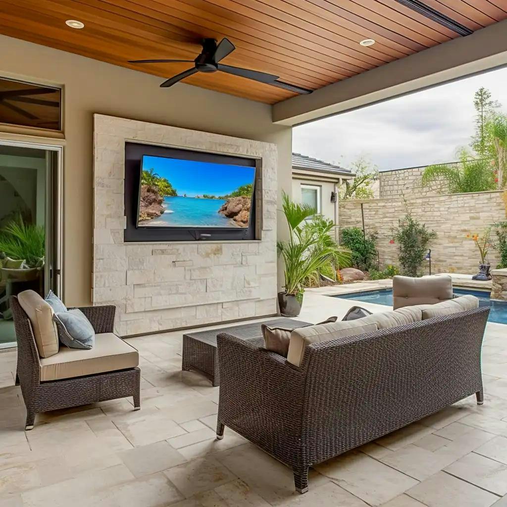 how to mount a tv outside on stucco